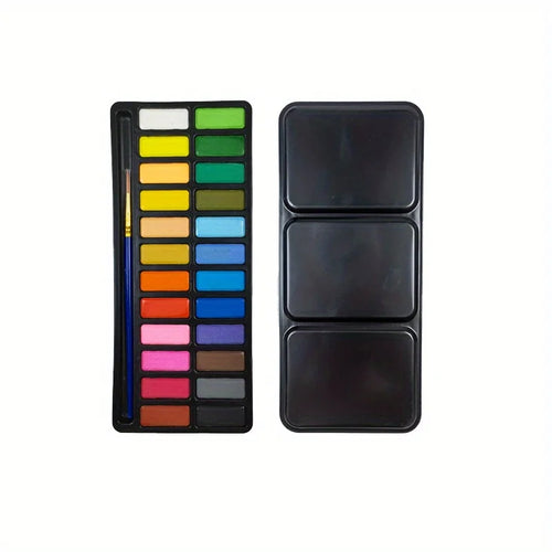 24-Color Portable Watercolor Paint Set with Brush Solid Art Painting