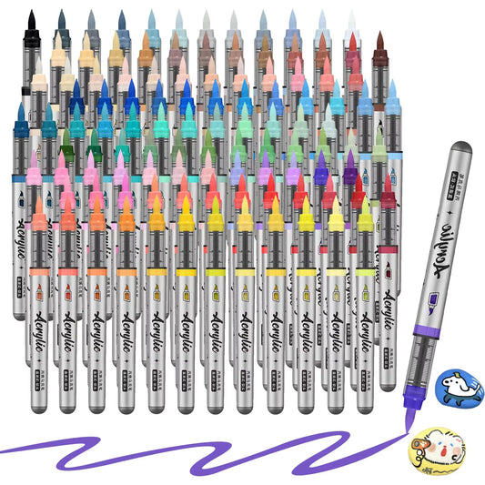 Acrylic Paint Markers ,12 pcs Brush Tip Acrylic Paint Pens Set with 9