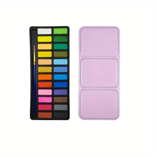 24-Color Portable Watercolor Paint Set with Brush Solid Art Painting