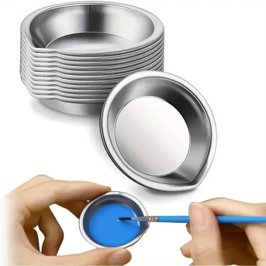 12Pcs Makeup Palette Stainless Steel Small Round Paint Tray Artist