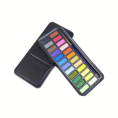 24-Color Portable Watercolor Paint Set with Brush Solid Art Painting