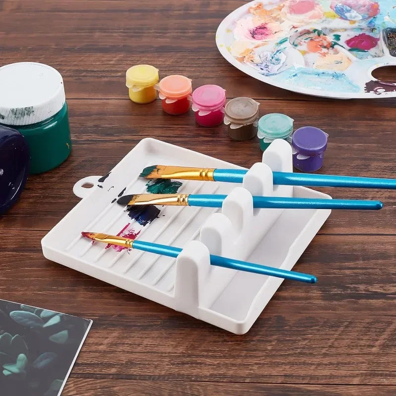 1Pc Paint Brush Rest Holder White Plastic 4 Slots Paintings Brushes