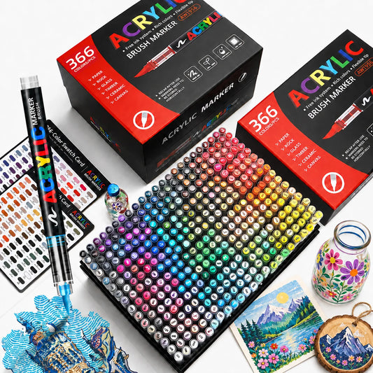12-366 Colors Acrylic Marker Set Waterproof Acrylic Brush Marker