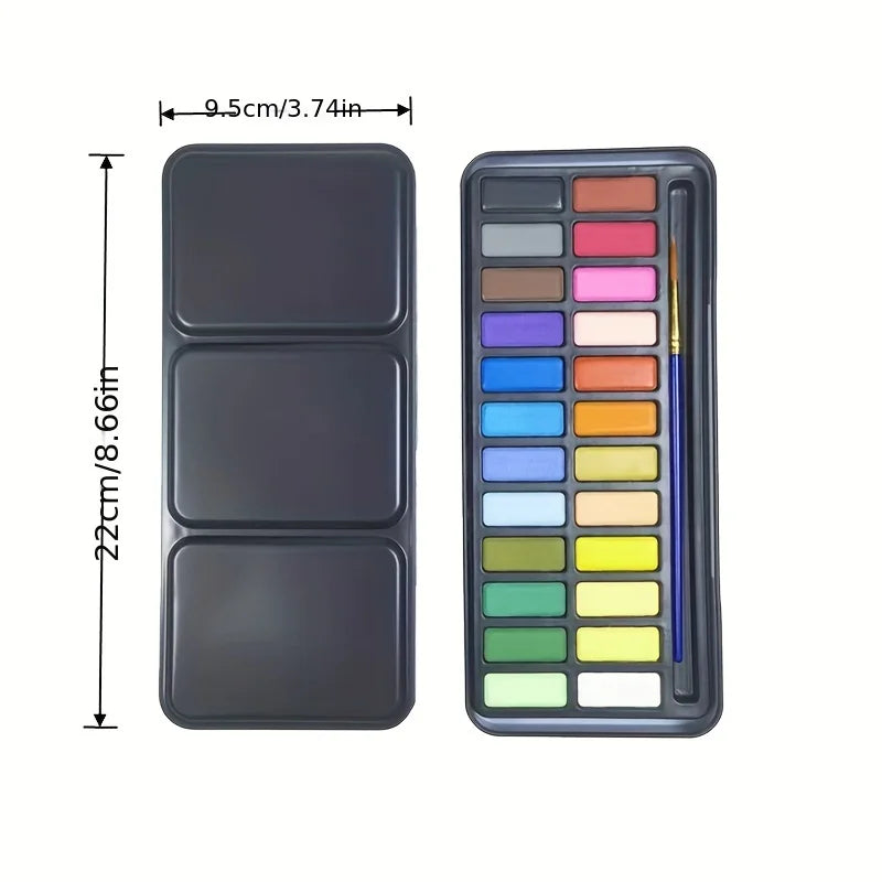 24-Color Portable Watercolor Paint Set with Brush Solid Art Painting
